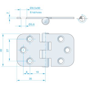 Roca hngsel RF 70x40mm, omvendt