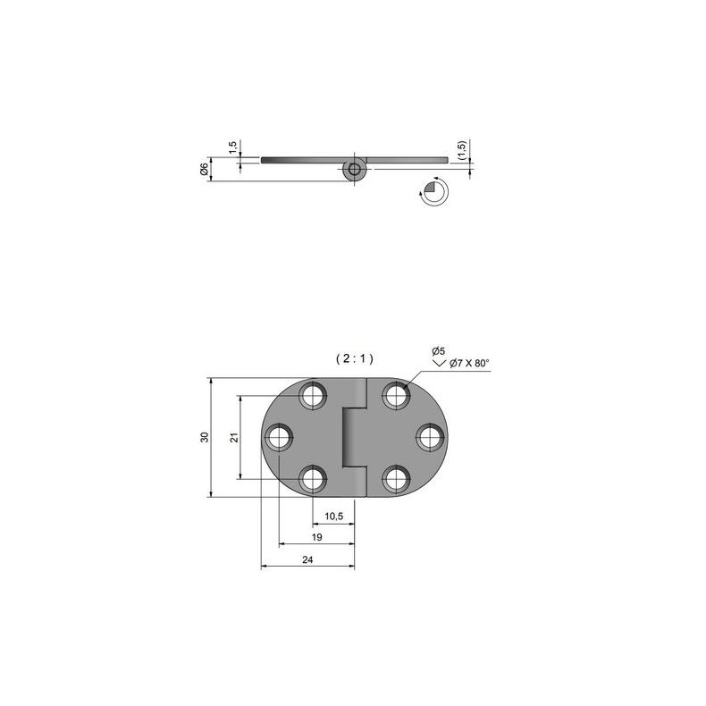 Roca hngsel RF 47x30mm, omvendt