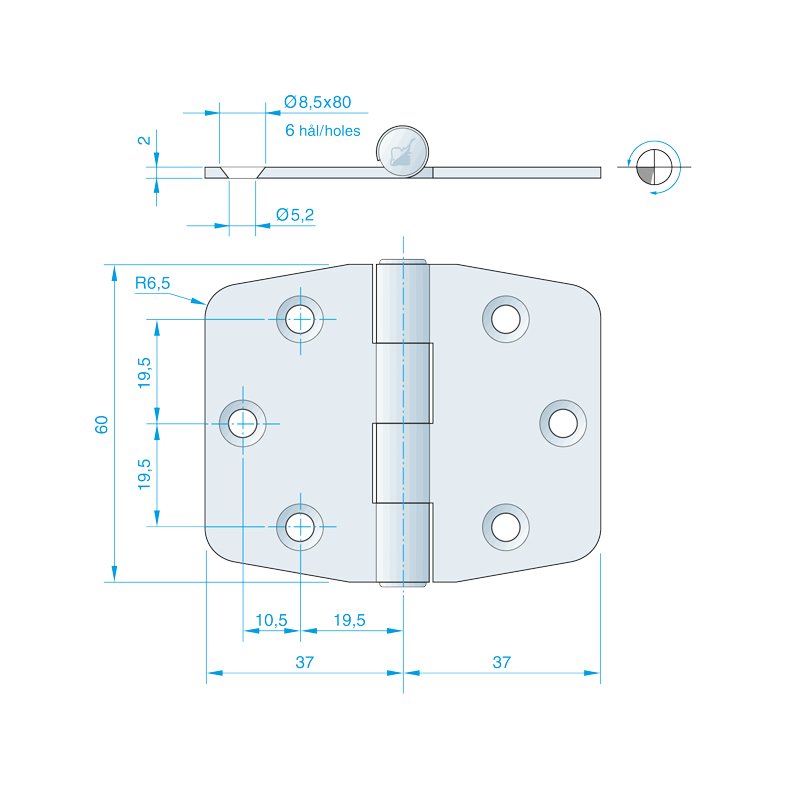 Roca hngsel RF, 74x60mm