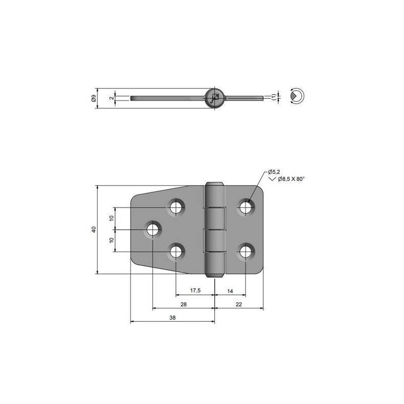 Roca hngsel messing, 59x40mm