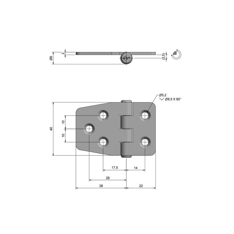 Roca hngsel RF 59x40mm, omvendt