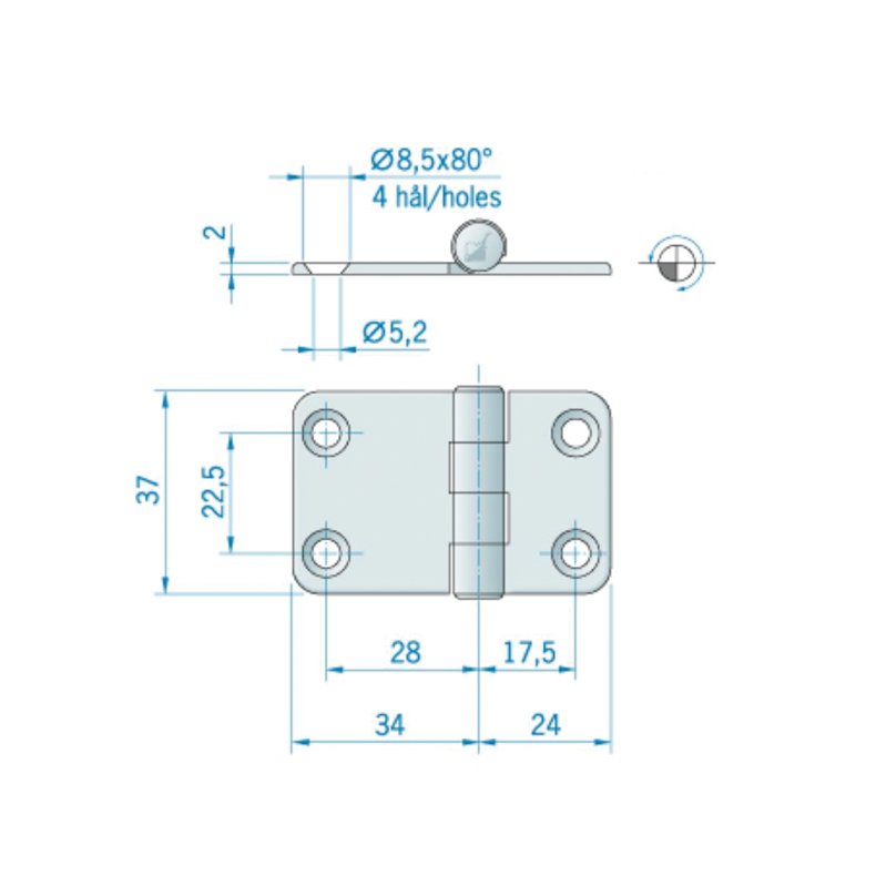 Roca hngsel RF, 59x37mm