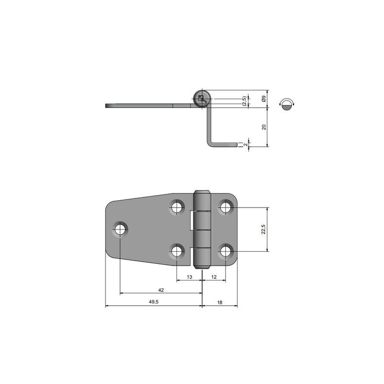 Roca hngsel 67,5x37x20mm AISI 304