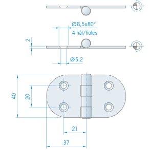 Roca hngsel RF, 74x40mm