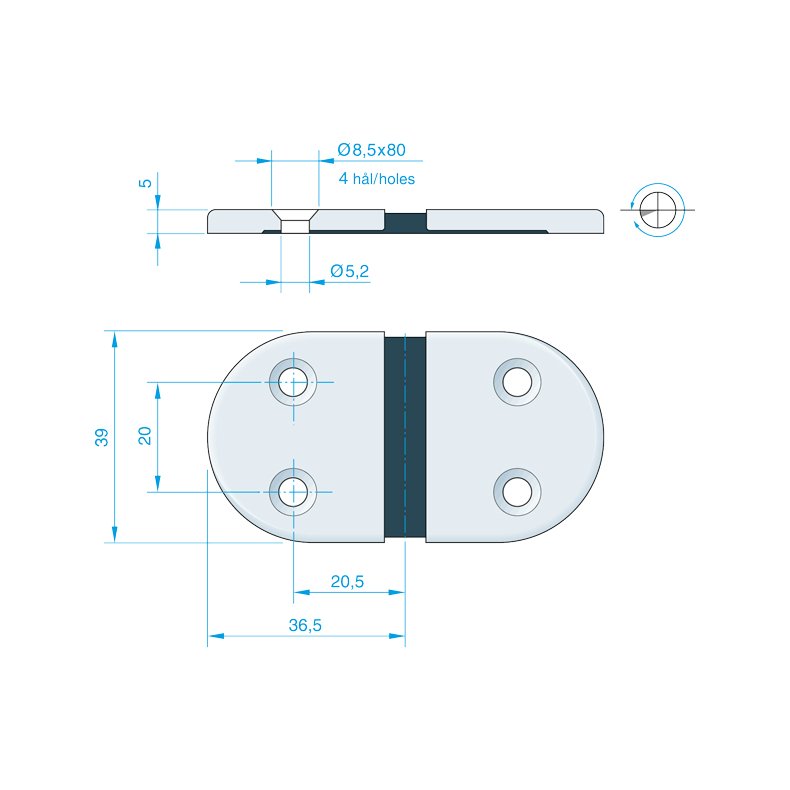 Roca hngsel gummiled RF, 73x39mm