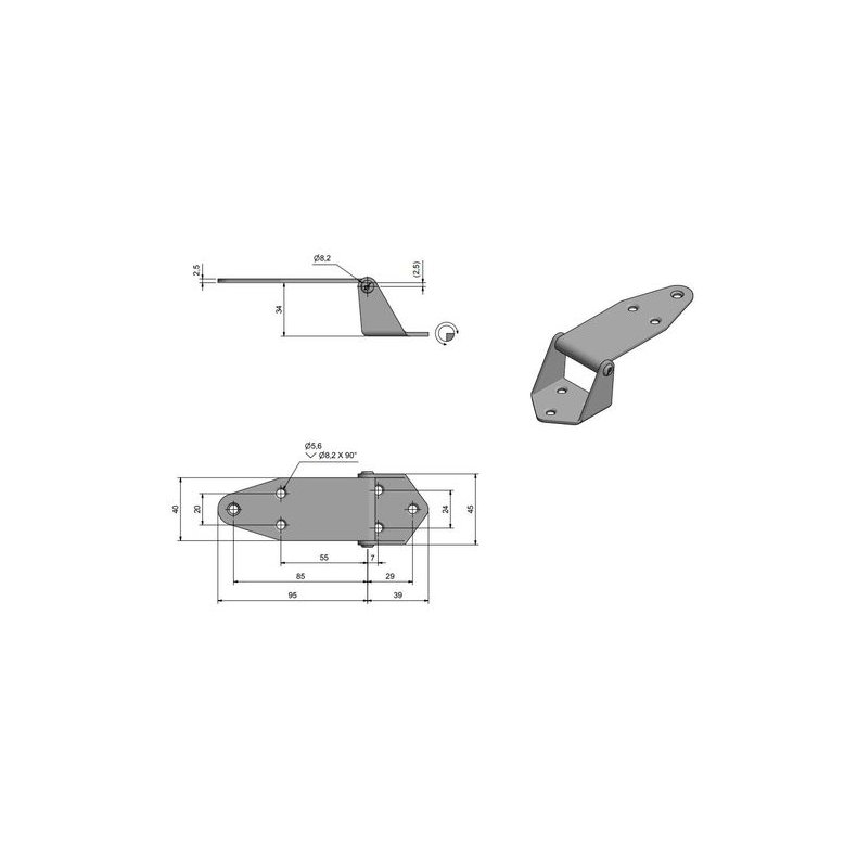 Roca hngsel RF, 134x40x34mm