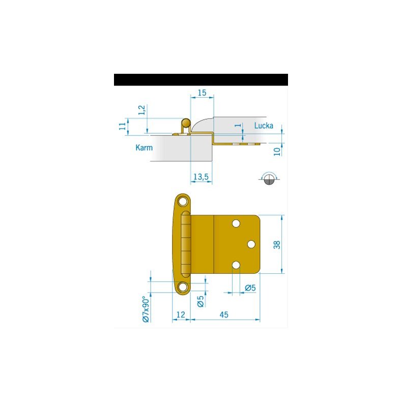 Roca hngsel messing 57x38mm