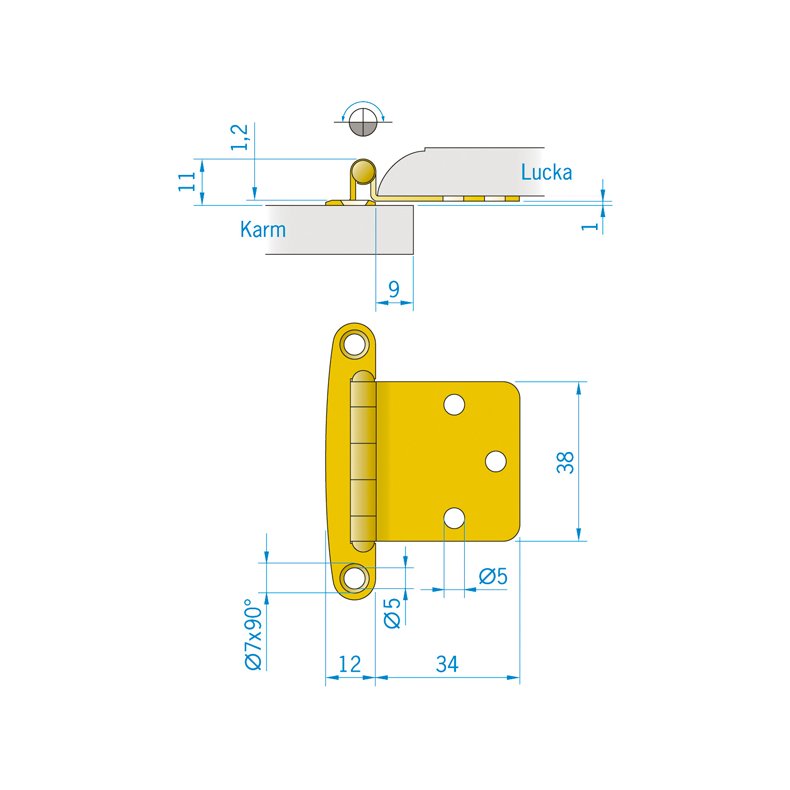 Roca hngsel RF, 46x38mm