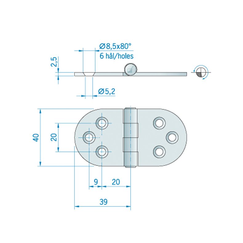 Roca hngsel RF, 78x40mm