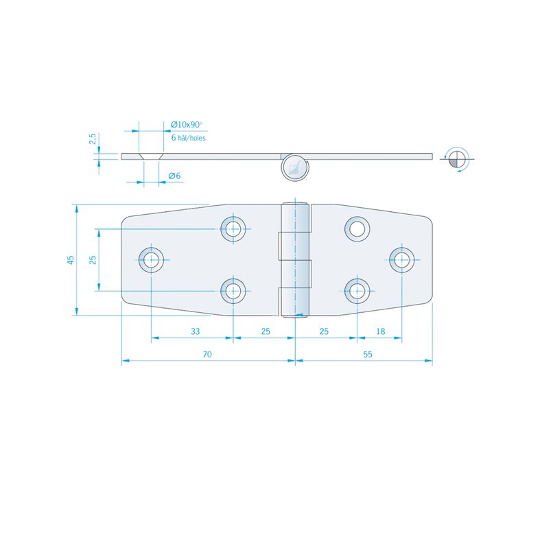 Roca hngsel RF 125x45mm, omvendt