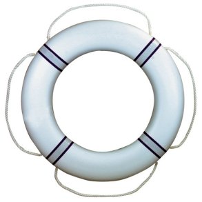 Redningskrans FP380 hvid m/navy refleksbnd, u/kasteline