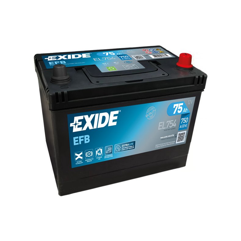 Exide Dual EFB batteri m/modsat polstilling, 75 Amp