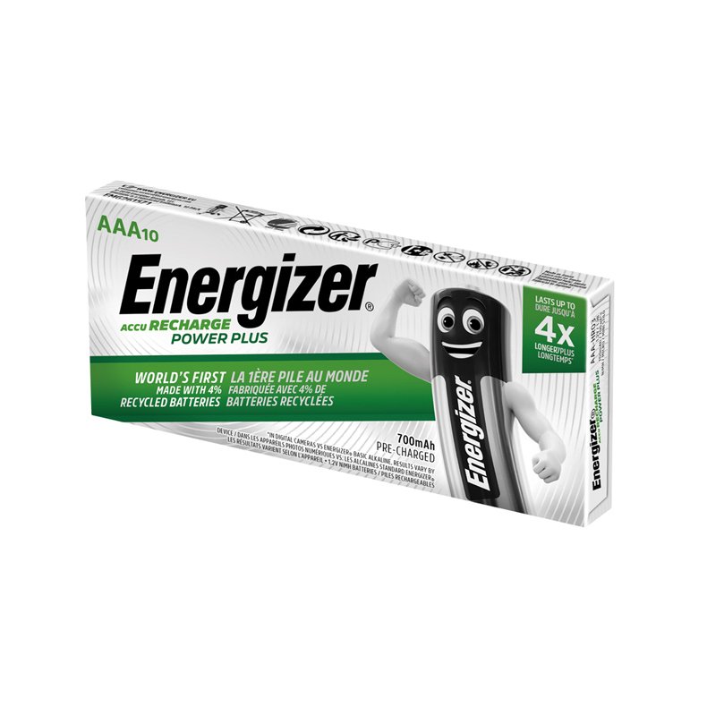 Energizer genopladelig Power Plus batteri AAA 700mAh, 10stk