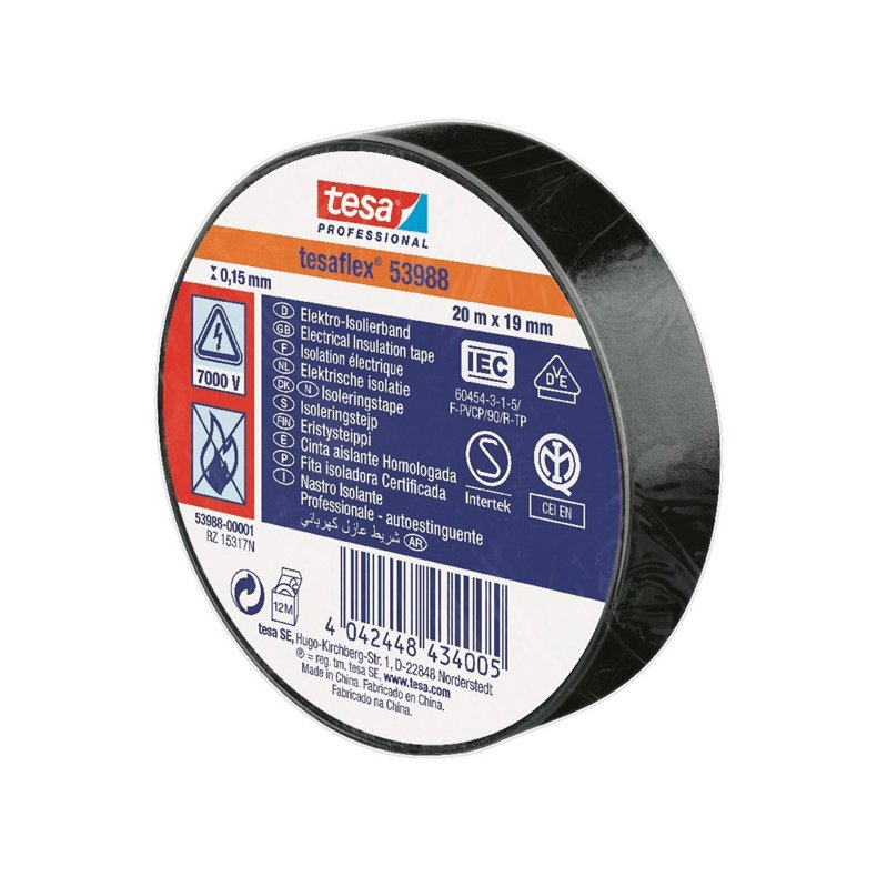 Tesa isoleringstape 19mm, Sort