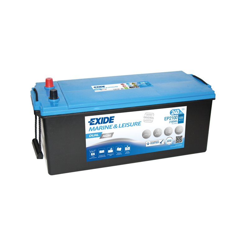 Exide Dual AGM batteri m/poler i samme side, 240 Amp