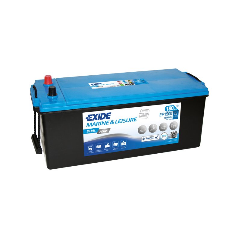 Exide Dual AGM batteri m/poler i samme side, 180 Amp