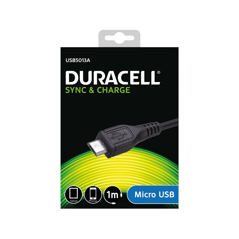 Duracell USB til Micro USB-kabel sort, 1m