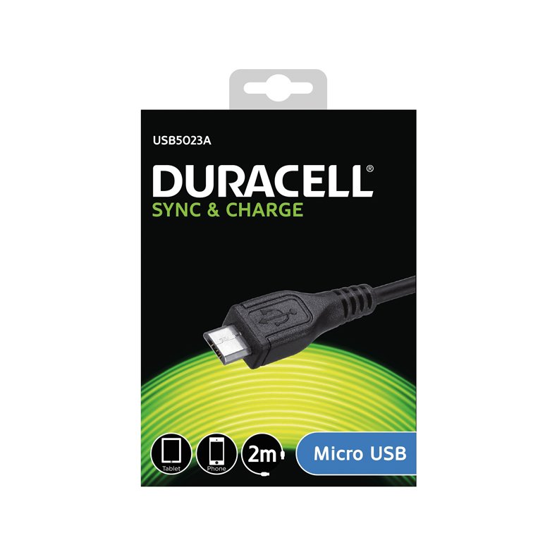 Duracell USB til Micro USB-kabel sort, 2m