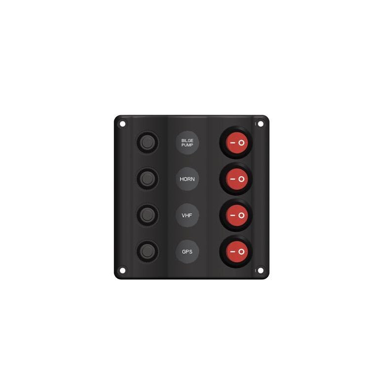 "Wave" elpanel med 4 kontakter m/LED og automatsikring, 12V