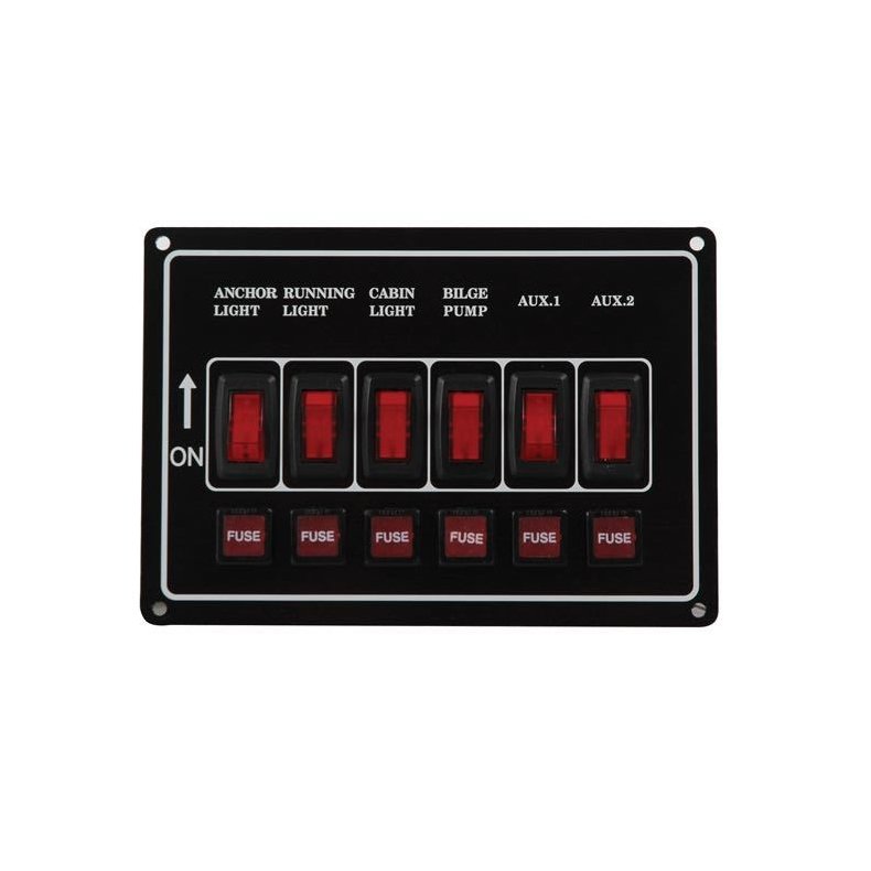 El-panel med 6 kontakter til 12V, vandret