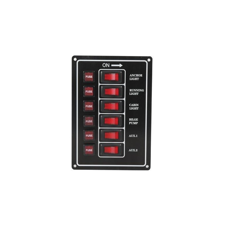 El-panel med 6 kontakter til 12V, lodret