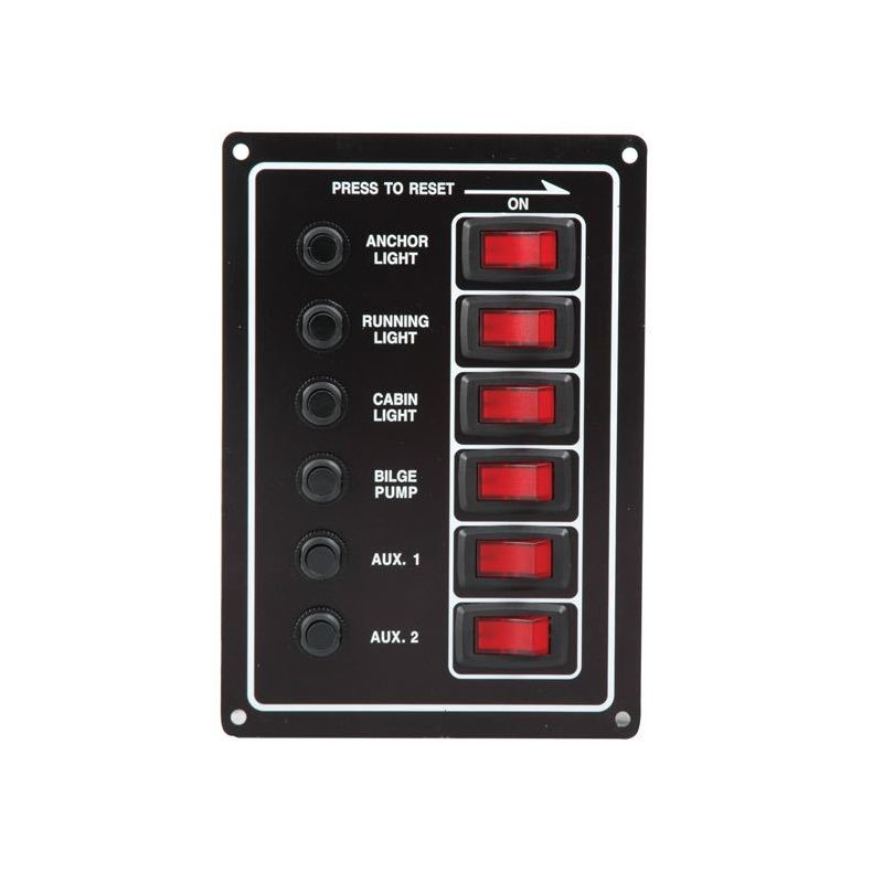 El-panel med 6 kontakter og termosikringer, 12V